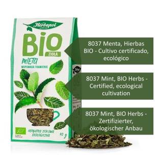 8037 Menta, Hierbas BIO - Cultivo certificado, ecológico. 8037 Mint, BIO Herbs - Certified, ecological cultivation. 8037 Mint, BIO Herbs - Zertifizierter, ökologischer Anbau.